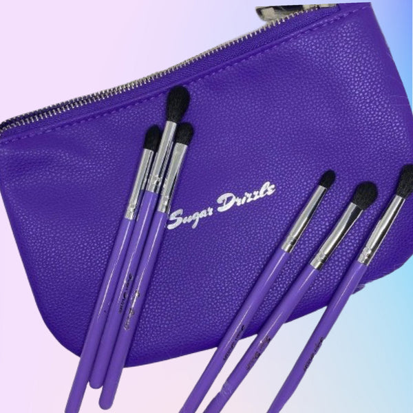 Purple 6pc Sugar Drizzle Pro Eyeshadow Brush Set with Makeup Bag