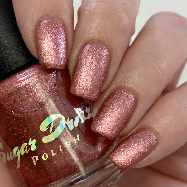 Handmade- Rose Gold Chunky Glitter Glossy Nude W/ Pink Accent